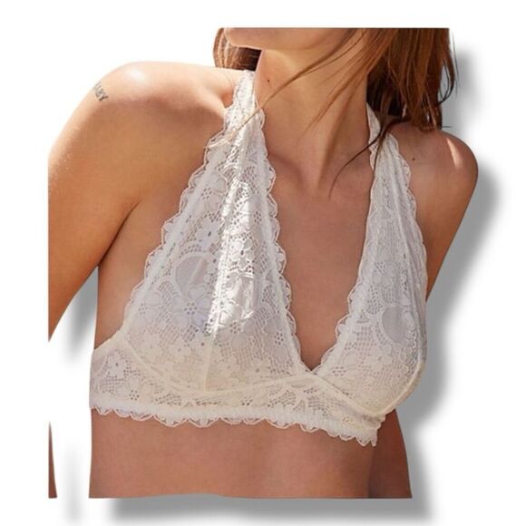 Free People Intimately Galloon White Lace Halter Bralette Bra Size Medium - Picture 1 of 7